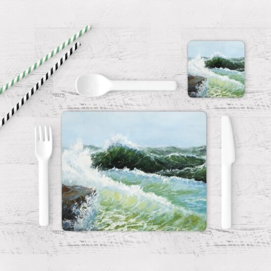 Individuales De Mesa Modernos para Comedor Pintura Mar Y Olas 01
