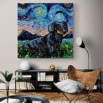 Cuadro Lienzo Noche Estrellada Perro Black And Tan Dachshund 02