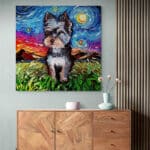 Cuadro Lienzo Noche Estrellada Perro Yorkie Night