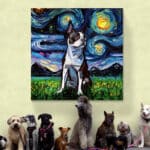 Cuadro Lienzo Noche Estrellada Perro Boston Terrier