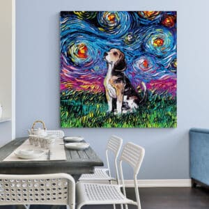 Cuadro Lienzo Noche Estrellada Perro Beagle 03