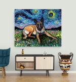 Cuadro Lienzo Noche Estrellada Perro Belgian Malinois