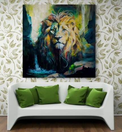Cuadro En Lienzo Pintura Leon Colores 122