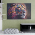 Cuadro En Lienzo Pintura Leon Colores 093