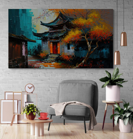 Cuadro En Lienzo China Pintura Pueblo 035