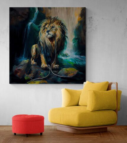 Cuadro En Lienzo Pintura Leon Colores 129