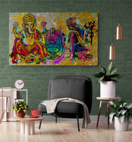 Cuadro En Lienzo Budda Om Y Ganesha