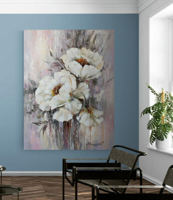 Cuadro En Lienzo Pintura Flores Blancas 394