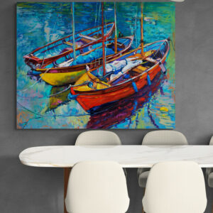 Cuadro En Lienzo Pintura Barcas 012